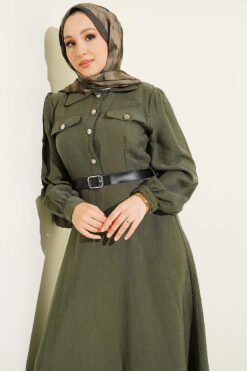 Alternative Ansicht von Half Button Belted Pocket Dress Khaki