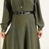 Half Button Belted Pocket Dress Khaki wholesale dress view 4 - Hicabistan Turkey factory