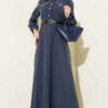 Half Button Belted Pocket Dress Indigo groothandel dress - Hicabistan Turkije fabriek