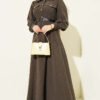 Half Button Belted Pocket Dress Brown