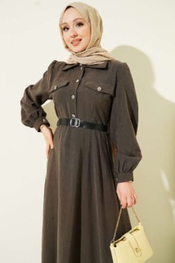 Alternative Ansicht von Half Button Belted Pocket Dress Brown