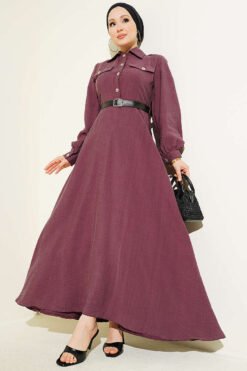 Half Button Belted Pocket Dress groothandel dress - Hicabistan Turkije fabriek