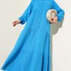 Half Buttoned Front Button Dress Blue Großhandel dress - Hicabistan Türkei Fabrik