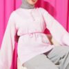 Half Button Sequin Striped Stitch Tunic Pink