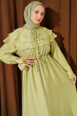 Half Button Ruffled Dress all'ingrosso dress view 2 - Hicabistan fabbrica Turchia