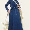 Half-Zip Shirt Collar Denim Dress Dark Blue all'ingrosso dress - Hicabistan fabbrica Turchia