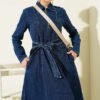 Half-Zip Shirt Collar Denim Dress Dark Blue al por mayor dress view 2 - Hicabistan fábrica Turquía