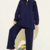Half-Zip Loisha Tunic Two-Piece Set Navy Blue
