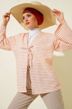 Striped Tied Kimono Orange
