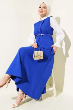 Vest with Belt and Skirt Basic Two-Piece Set