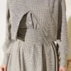 Dress with Vest and Gingham Pattern Mustard Großhandel dress view 4 - Hicabistan Türkei Fabrik