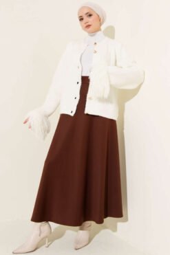 High Waist Bell Skirt Brown wholesale skirt view 2 - Hicabistan Turkey factory