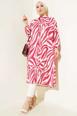 Alternative view of Long Shirt with Zebra Pattern Burgundy