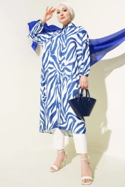 Alternative view of Long Shirt with Zebra Pattern Navy Blue