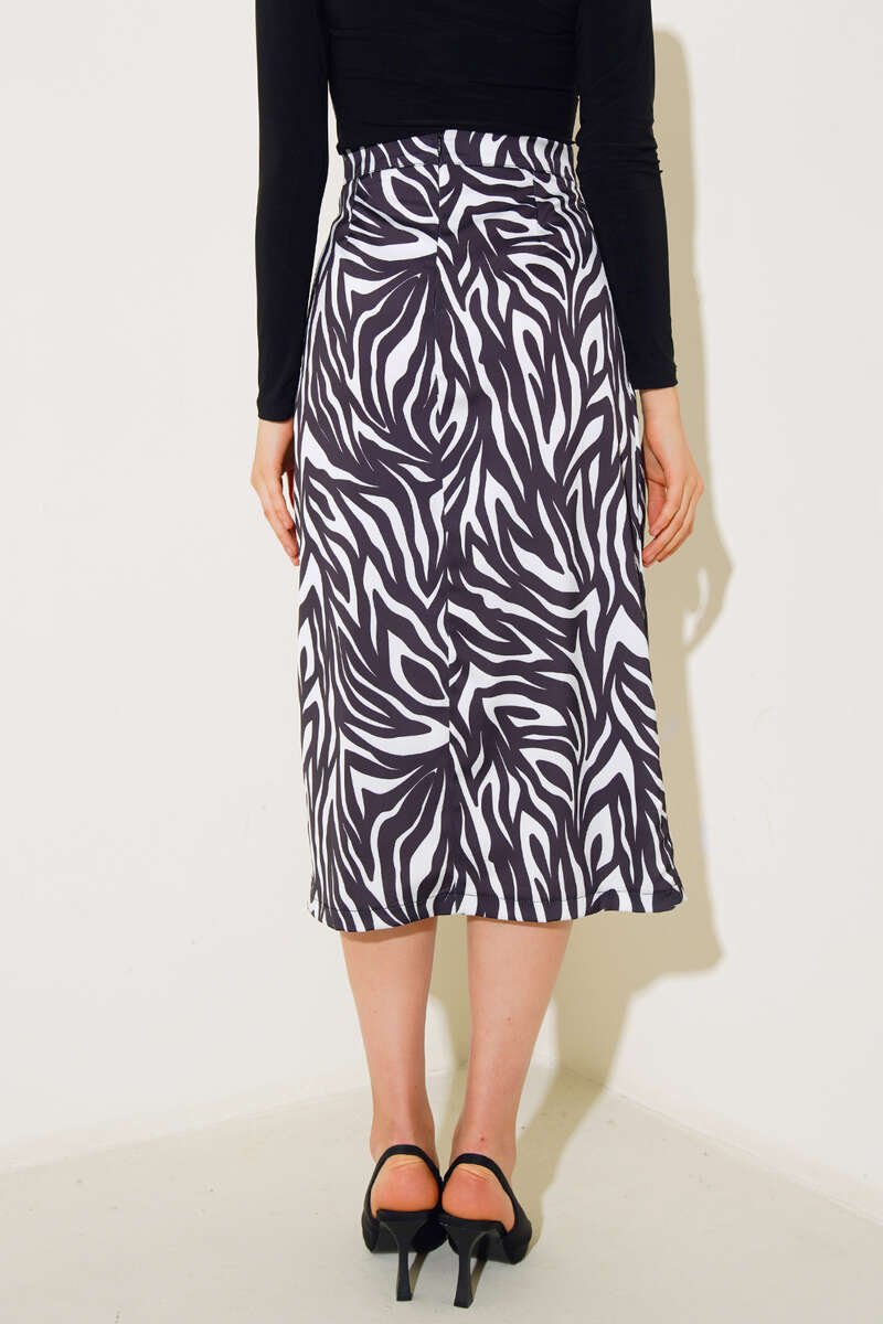 Zebra Print Split Skirt Black en gros skirt view 3 - Hicabistan usine Turquie