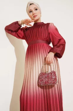 Pleated Evening Dress with Zigzag Pattern al por mayor dress view 2 - Hicabistan fábrica Turquía