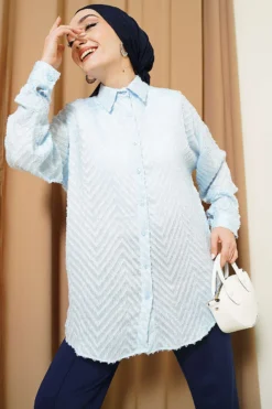Fringed Loose Shirt Baby Blue