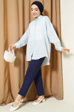 Alternative view of Fringed Loose Shirt Baby Blue