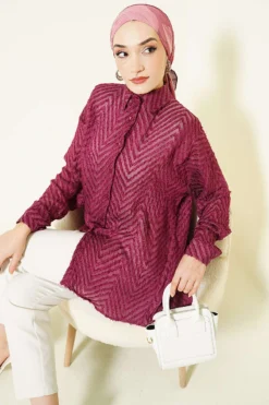 Fringed Loose Shirt Burgundy