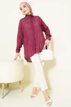 Alternative view of Fringed Loose Shirt Burgundy