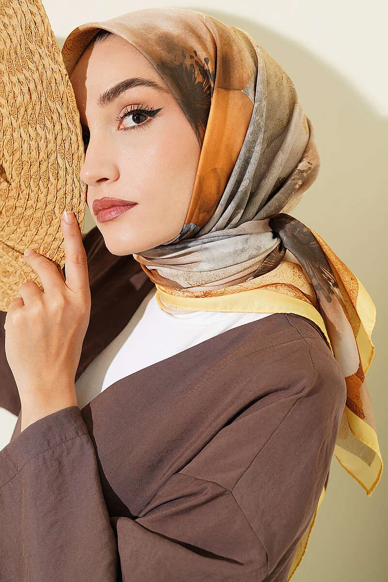 120 cm Flower Pattern Scarf Yellow - الصورة 2
