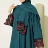 Floral Embellished Abaya Dress Emerald - Image 2