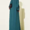 Floral Embellished Abaya Dress Emerald - Image 3