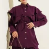 Cross Ruffle Cloak Modal Two-Piece Set Burgundy – Image 2
