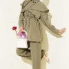 Cross Ruffle Cloak Modal Two-Piece Set Khaki