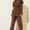 Cross Ruffle Cloak Modal Two-Piece Set Brown