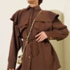 Cross Ruffle Cloak Modal Two-Piece Set Brown – Image 2