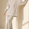 Embroidered Detail Loose Fit Lounge Set Beige