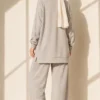 Embroidered Detail Loose Fit Lounge Set Beige - Image 3
