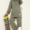 Embroidered Detail Loose Fit Lounge Set Khaki