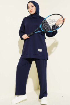 Embroidered Detail Loose Fit Lounge Set Navy Blue