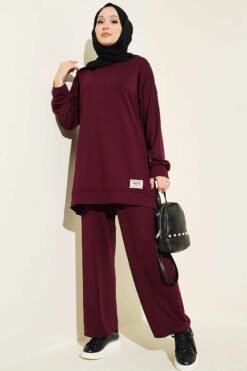 Embroidered Detail Loose Fit Lounge Set Plum