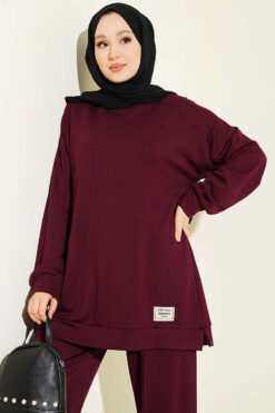 منظر بديل لـ Embroidered Detail Loose Fit Lounge Set Plum