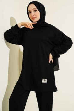 منظر بديل لـ Embroidered Detail Loose Fit Lounge Set Black