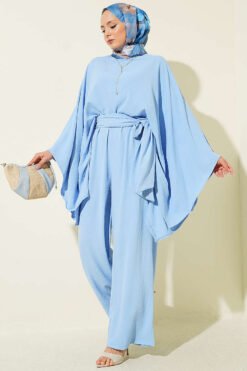 Asymmetrical Cut Loose Two-Piece Set Blue