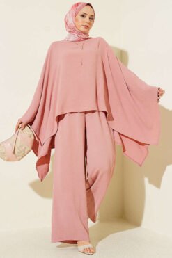 Asymmetrical Cut Loose Two-Piece Set Powder Pink