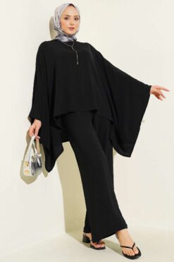 Asymmetrical Cut Loose Two-Piece Set Black