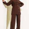 Asymmetrical Buttoned Tencel Two-Piece Set Brown