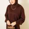 ⁦Asymmetrical Cut Basic Skirt Set Brown⁩ - الصورة ⁦2⁩