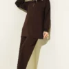⁦Asymmetrical Cut Basic Skirt Set Brown⁩ - الصورة ⁦5⁩
