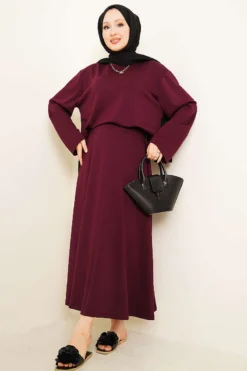 Asymmetrical Cut Basic Skirt Set Plum