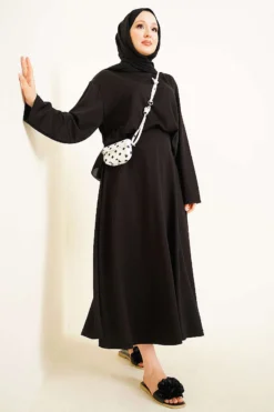 Asymmetrical Cut Basic Skirt Set Black
