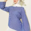 Asymmetrical Cut Thick Striped Tunic Blue
