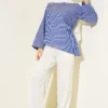 ⁦Asymmetrical Cut Thick Striped Tunic Blue⁩ - الصورة ⁦2⁩