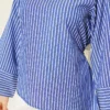 ⁦Asymmetrical Cut Thick Striped Tunic Blue⁩ - الصورة ⁦4⁩