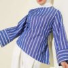 Asymmetrical Cut Thick Striped Tunic Navy Blue